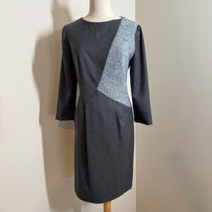 Bigio Collection Women’s Wool Blend Color Block - SZ 6- Greys 3/4 Sleeve Dress